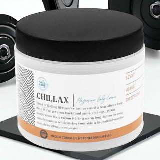 Close-up of Chillax Magnesium Body Cream packaging